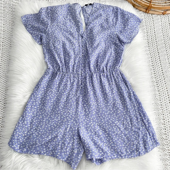 Rails Sophia Sky Blue Daisies Romper Floral Playsuit Button Front Blue White XS - Picture 7 of 15